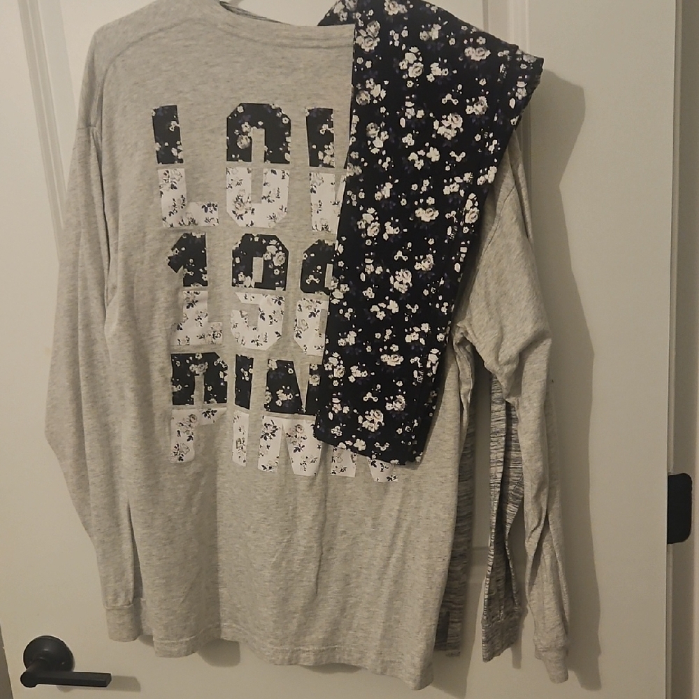 PINK Victoria's Secret Gray Long Sleeve with Black Floral Pants